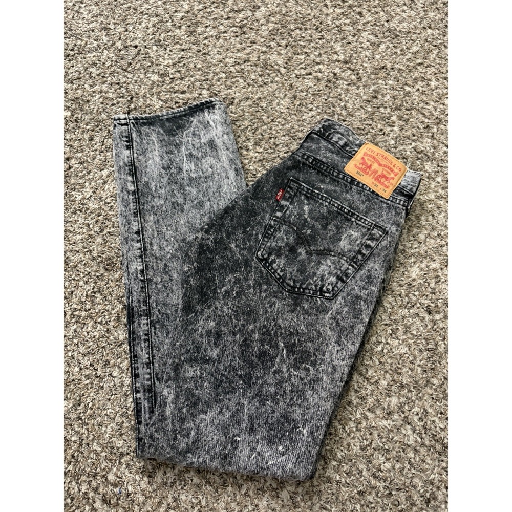 Levi's 501 Button Fly Jeans Black Acid Wash Denim Measure 30x32 Tagged 31x34